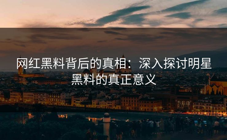 网红黑料背后的真相：深入探讨明星黑料的真正意义