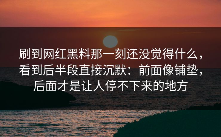刷到网红黑料那一刻还没觉得什么，看到后半段直接沉默：前面像铺垫，后面才是让人停不下来的地方