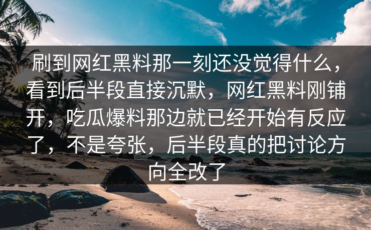 刷到网红黑料那一刻还没觉得什么，看到后半段直接沉默，网红黑料刚铺开，吃瓜爆料那边就已经开始有反应了，不是夸张，后半段真的把讨论方向全改了