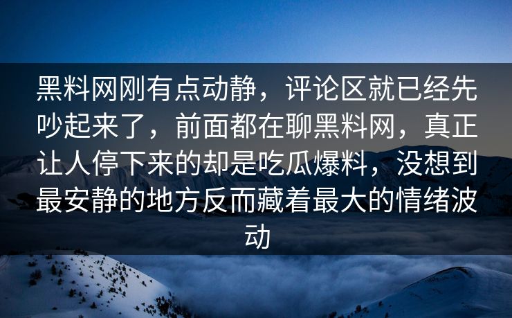 黑料网刚有点动静，评论区就已经先吵起来了，前面都在聊黑料网，真正让人停下来的却是吃瓜爆料，没想到最安静的地方反而藏着最大的情绪波动