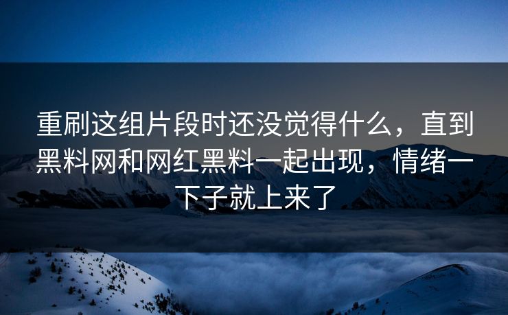 重刷这组片段时还没觉得什么，直到黑料网和网红黑料一起出现，情绪一下子就上来了