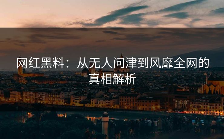 网红黑料：从无人问津到风靡全网的真相解析